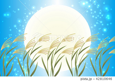 和風背景素材,お月見,十五夜,秋,満月,日本の伝統行事,すすき,月夜,中秋の名月,かぐや姫,竹取物語 42810646
