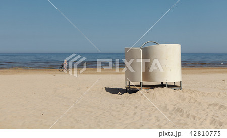 White dressing cabin on the beach on Baltic sea. 42810775