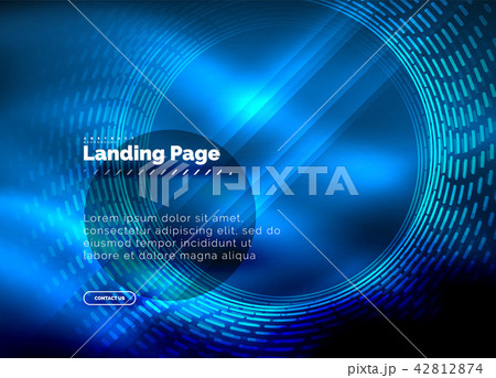 Neon glowing techno lines, hi-tech futuristic abstract background template with circles, landing Neon glowing techno lines, hi-tech futuristic abstract background template with circles, landing 42812874
