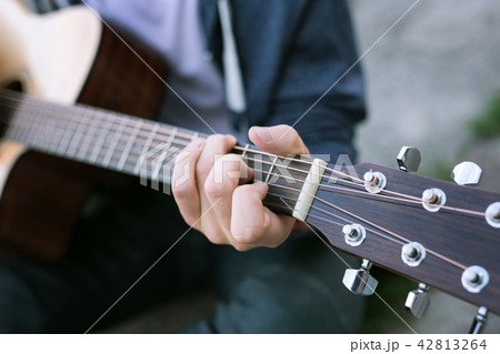 Close up of a new guitar Romantic date. Close up of a new guitar Romantic date. 42813264