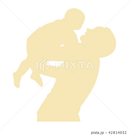 子供を抱えるシルエットのイラスト素材
