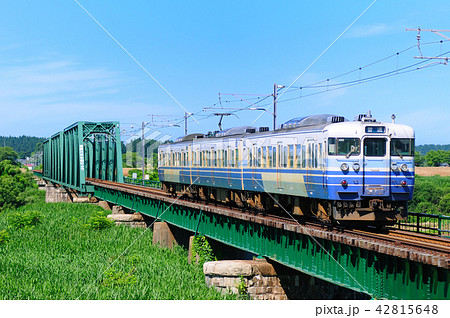 信濃川分水橋梁を渡る越後線115系電車 42815648