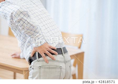 腰痛　腰が痛い　ぎっくり腰　体調不良　健康関連　男性　おじいちゃん　祖父　シニア　シニア世代 42818571