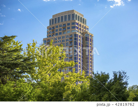 High rise seen from Temple Square with foliage High rise seen from Temple Square with foliage 42819762