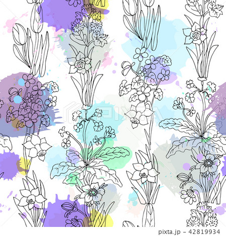Flowers seamless pattern collection set. Design for greeting car 42819934