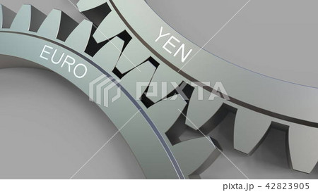 YEN and EURO words on meshing gears. 3D rendering 42823905