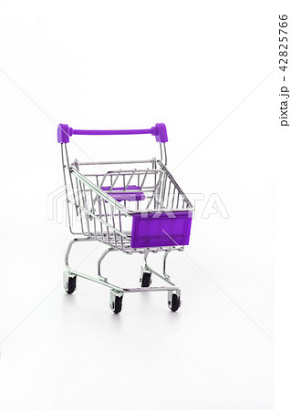 Close up of supermarket grocery push cart for Close up of supermarket grocery push cart for 42825766