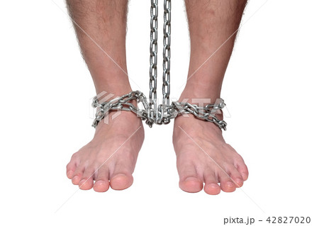 Male Prisoner Chain Bondage on the Floor. 42827020