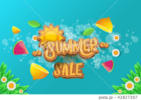 vector sammer sale horizontal banner with text, summer green grass, flying fresh lemons, flowers and vector sammer sale horizontal banner with text, summer green grass, flying fresh lemons, flowers and 42827307