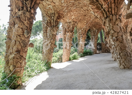 Stone columns in Park Guell, Barcelona 42827421