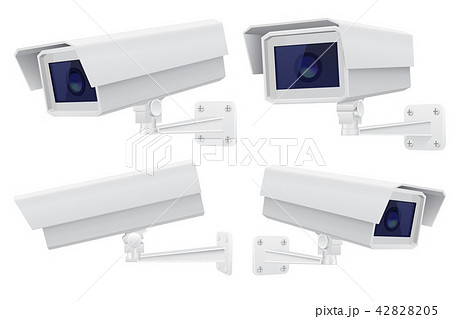 Security camera set. White CCTV surveillance system 42828205