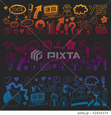 Social media and business icons. Patterns on black backgroud. Chalk illustration on blackboard Social media and business icons. Patterns on black backgroud. Chalk illustration on blackboard 42830154