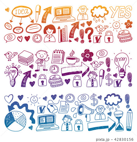 Social media and business icons. Patterns on black backgroud. Chalk illustration on blackboard 42830156