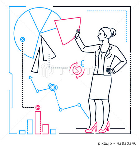 Businesswoman showing a diagram - line design style illustration 42830346