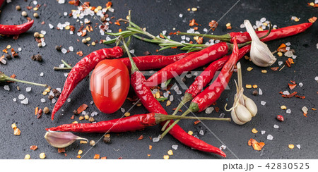 Web banner. Spices on a dark background. Close-Up 42830525