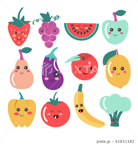 Cute Kawaii fruit and vegetable icons. Cute Kawaii fruit and vegetable icons. 42831382