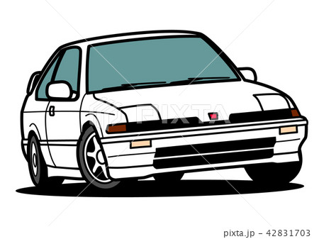 懐かしめ国産コンパクトクーペ　白色　自動車イラスト 42831703