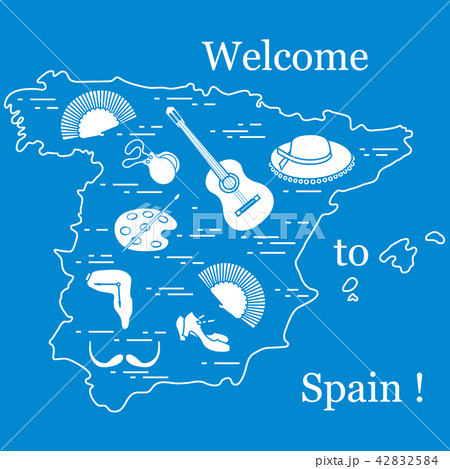 various symbols of Spain arranged in a circle various symbols of Spain arranged in a circle 42832584