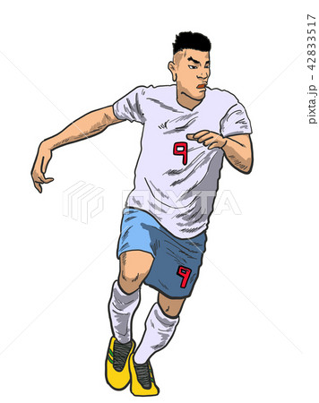 サッカー選手 白 ９番のイラスト素材