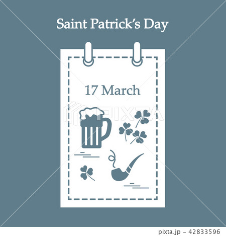 calendar with a beer, clover, tobacco pipe for St 42833596