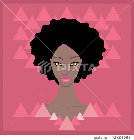 Beautiful stylish young woman face on dark pink background with triangle geometric shapes. Style of 42833698