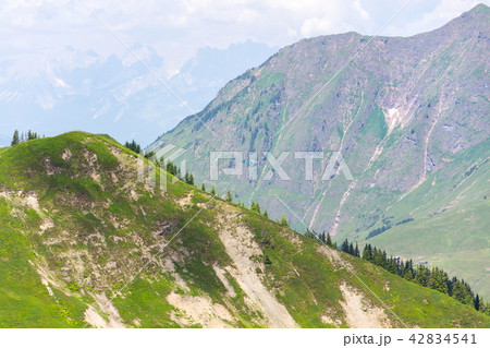 Blue helicopter flying over Alps Saalbach, Austria 42834541
