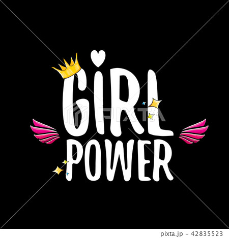 vector girl power label or cute sticker with calligraphic text isolated on black background. woman 42835523