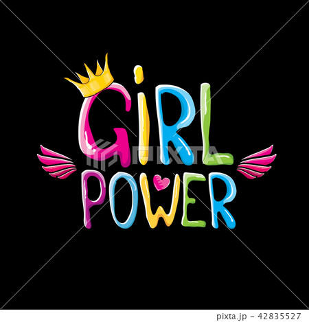 vector girl power label or cute sticker with calligraphic text isolated on black background. woman vector girl power label or cute sticker with calligraphic text isolated on black background. woman 42835527