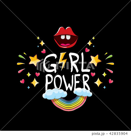 vector girl power label or cute sticker with calligraphic text isolated on black background. woman 42835904