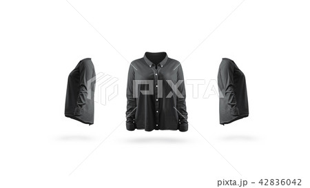 Blank black woman shirt mock up, front and sides, 42836042