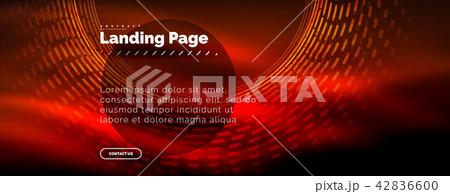 Neon glowing techno lines, hi-tech futuristic abstract background template with circles, landing 42836600
