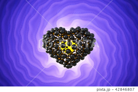Black heart made of spheres with reflections over involute bright violet background. Happy Black heart made of spheres with reflections over involute bright violet background. Happy 42846807