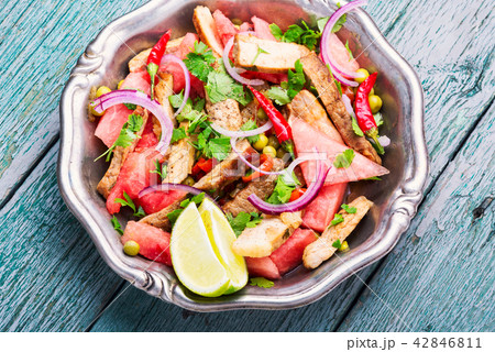 Meat salad with watermelon Meat salad with watermelon 42846811