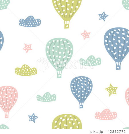 Childish seamless pattern with cute hot air balloon. Creative texture for fabric 42852772