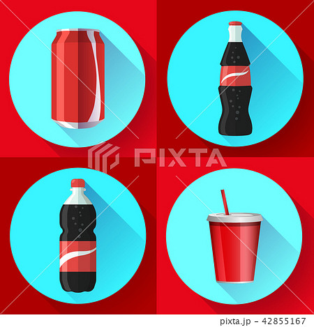soda bottle set with red lable flat vector icon set 42855167