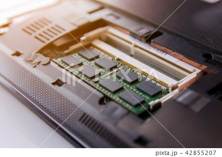 Close up RAM stick on Socket laptop 42855207
