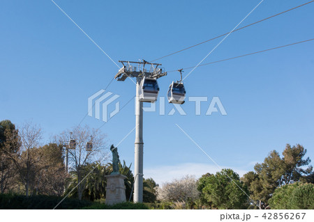 Cable sky car to Juic mountains at barcelona. Spai Cable sky car to Juic mountains at barcelona. Spai 42856267