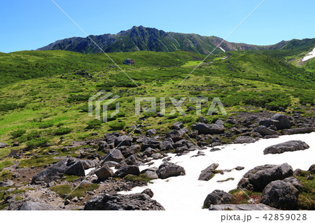 北アルプス　雲ノ平を取り巻く山々　雲ノ平山荘遠景と水晶岳　日本最後の秘境を歩く 42859028