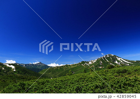 北アルプス　雲ノ平を取り巻く山々　黒部五郎岳と笠ヶ岳遠景　日本最後の秘境を歩く 42859045