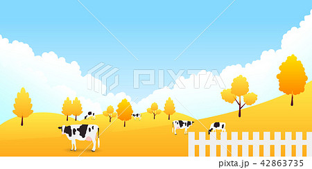 牛 牧場 秋 背景 のイラスト素材