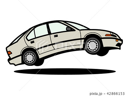 懐かしめ国産ハッチバック　ジャンプ　グレー　自動車イラスト 42866153