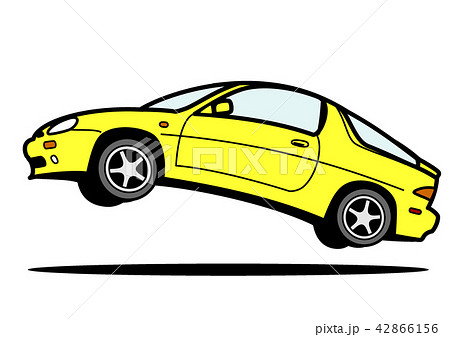 懐かしめ国産スポーツカー ジャンプ 黄色 自動車イラストのイラスト素材