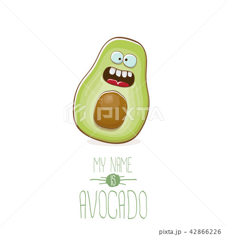 funny cartoon cute green avocado character isolated on white background. My name is avocado vector 42866226