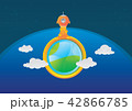 Orange rocket flying over the earth to space vecto 42866785