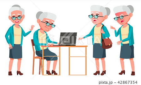 Old Woman Poses Set Vector. Elderly People. Senior Person. Aged. Cheerful Grandparent. Presentation Old Woman Poses Set Vector. Elderly People. Senior Person. Aged. Cheerful Grandparent. Presentation 42867354
