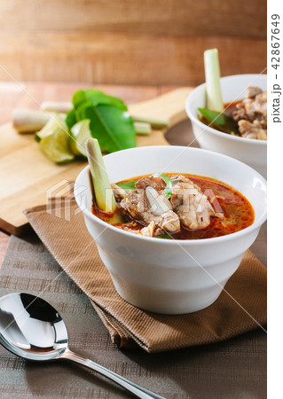 Hot and spicy soup with pork ribs. Hot and spicy soup with pork ribs. 42867649