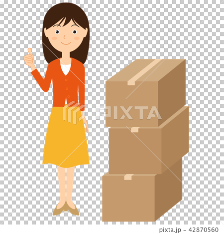 段ボールと笑顔の女性のイラスト 段ボールと笑顔の女性のイラスト 42870560