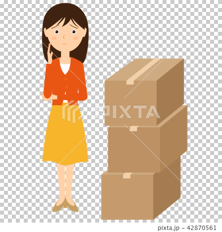 段ボールと困っている女性のイラスト 42870561