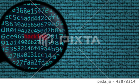 Word HACKING being found among computer symbols. 3D rendering 42873314
