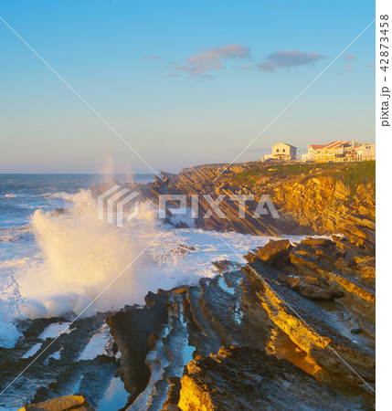 Rock ocean wave town Portugal Rock ocean wave town Portugal 42873458